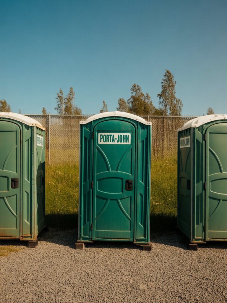 a photograph of three portable toilets l - United States  7